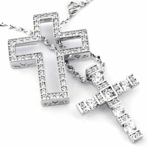 BLACK DIA Unisex Japanese Cross Necklace – Double Crosses – Silver Color