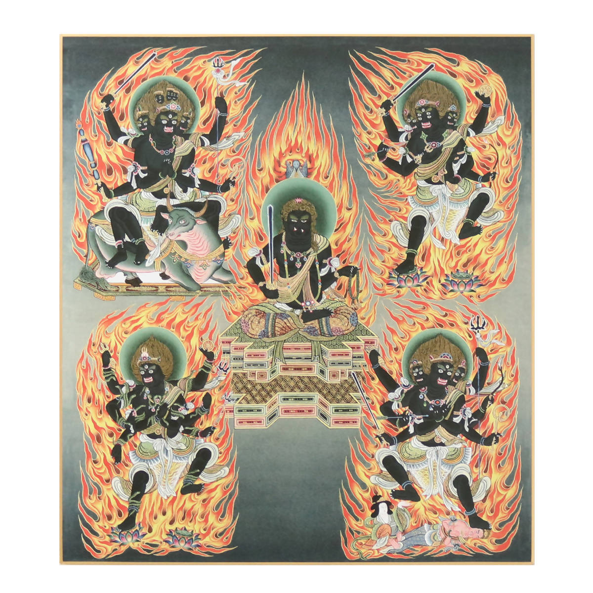 Japanese Buddhist Art Print – Shikishi Paper – the Five Wisdom Kings (Herukas)