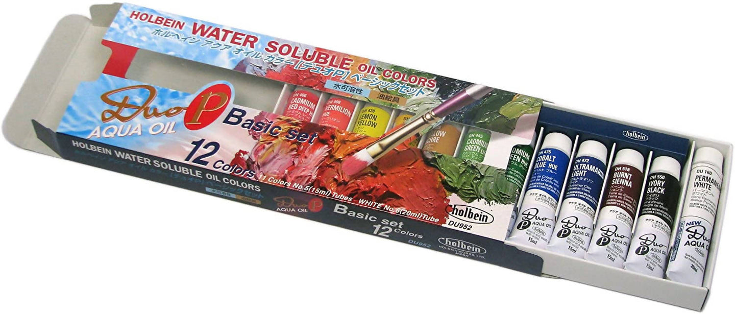Holbein Duo Aqua Oil Paint P Basic Set – 12 Colors – 15ml Tubes – DU952 (No. 5) 023952