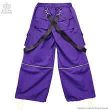 Load image into Gallery viewer, LISTEN FLAVOR Cargo Pants with Suspender Straps – Removable Bottoms – One Size – Purple