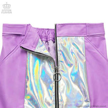 Load image into Gallery viewer, LISTEN FLAVOR Holographic Leather Trapezoidal Skirt – One Size – Lavender