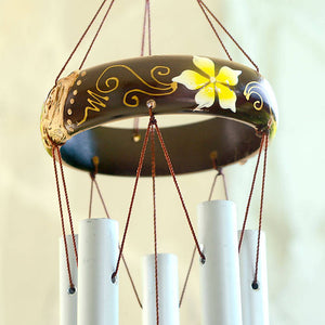 Asia-Kobo Wood & Stainless Steel Plumeria Flower Wind Chime – Shipped Directly from Japan