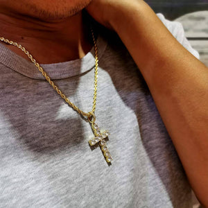 KRKC Cross Pendant and 22inch Rope Chain – 14K Gold Plated with Zirconia