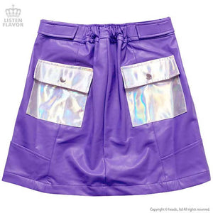 LISTEN FLAVOR Holographic Leather Trapezoidal Skirt – One Size – Purple