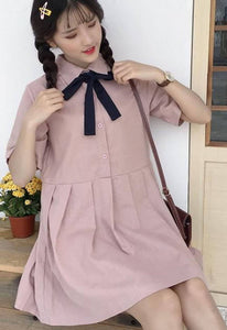 GERGEOUS Ladies’ Short Sleeve Pink Dress with Ribbon – Mori Girl