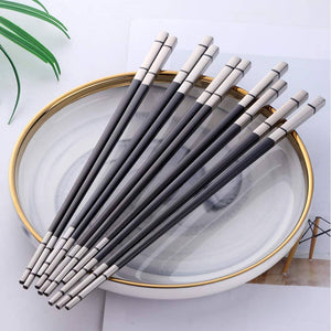 BUYER STAR Stainless Steel Japanese Chopsticks – Black Color – Set of 5 – 23cm