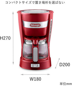 DeLonghi Drip Coffee Maker Passion Red Active Series Red 5 Cup ICM14011J-R