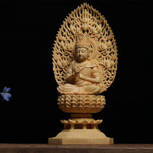 Load image into Gallery viewer, Fanlou Dainichi Nyorai Shingon Buddha Statue – Hand-Carved from Cypress Wood