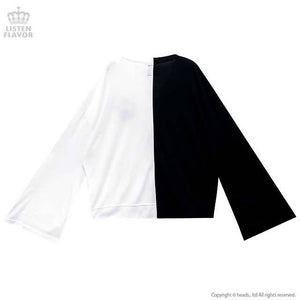 LISTEN FLAVOR Planet of the Heart Bell Sleeve Short Cardigan – One Size – Black & White