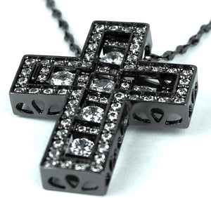 BLACK DIA Unisex Japanese Cross Necklace – Double Crosses – Black Color