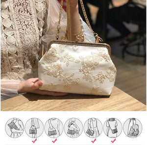 C-astle 2-Way Clutch Shoulder Bag – White Wedding Lace Design