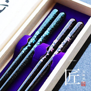 ISHIDA Traditional Lacquered Couple’s Chopsticks – Sakura Design – Blue & Pink