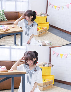 CANDY GIRL Mori Girl Spring Summer One Piece – White – Sailor Collar – Knee Length