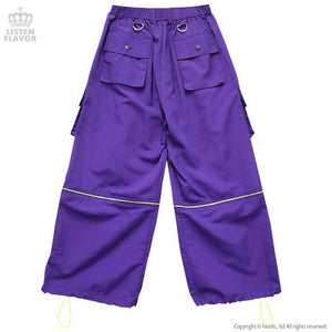 LISTEN FLAVOR Cargo Pants with Suspender Straps – Removable Bottoms – One Size – Purple