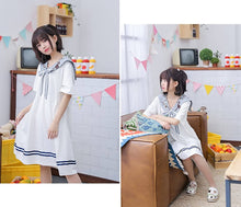 Load image into Gallery viewer, CANDY GIRL Mori Girl Spring Summer One Piece – White – Sailor Collar – Knee Length