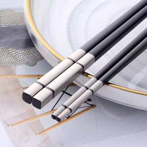 BUYER STAR Stainless Steel Japanese Chopsticks – Black Color – Set of 5 – 23cm