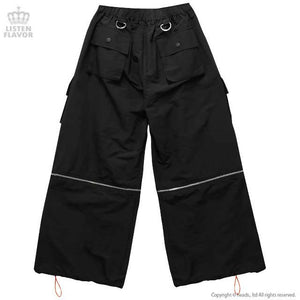 LISTEN FLAVOR Cargo Pants with Suspender Straps – Removable Bottoms – One Size – Black