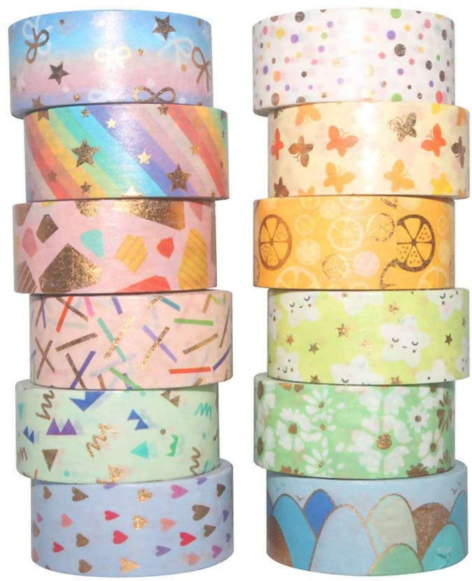 YUBBAEX Colorful Kawaii Washi Masking Tape – 12 Rolls x 15mm