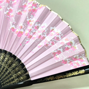 MORISIGE Limited Edition Satin and Lacquer Folding Fan - Pink - Handmade in Kyoto, Japan