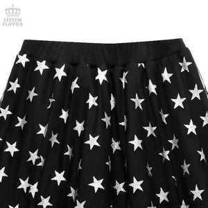 LISTEN FLAVOR Star Tulle Layered Skirt – One Size – Black