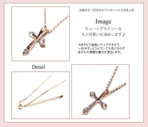 MIAOMYAO Pink Gold Zirconia Ladies Cross Necklace