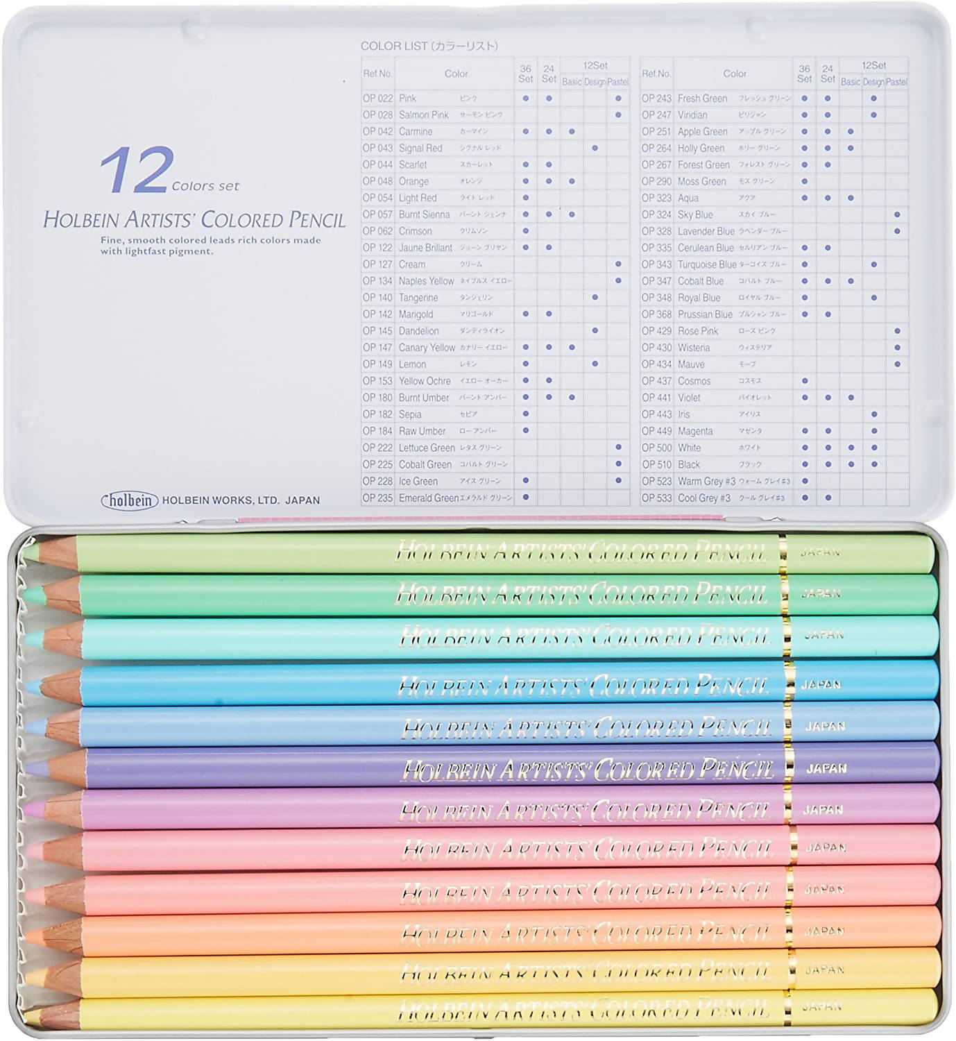 HOLBEIN Artists’ Colored Pencils – 12 Color Pastel Tone Set