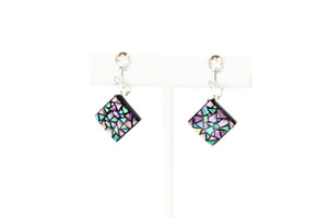 Shell Lacquer (Raden) Earrings – Stained Glass Small – Pink & Green
