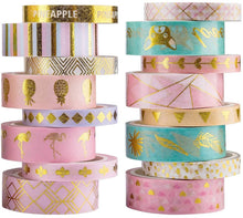 Load image into Gallery viewer, YUBBAEX Kawaii Gold Pattern Washi Masking Tape – 16 Rolls – Variety of Designs