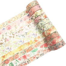 Load image into Gallery viewer, YUBBAEX Warm Tone Floral Washi Masking Tape – 10 Rolls x 15mm Width – Variety of Designs