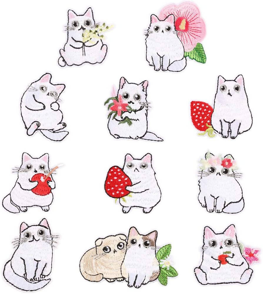 TNYKER Kawaii Nyanko Cat Japanese Embroidery Patches – 11 Pieces