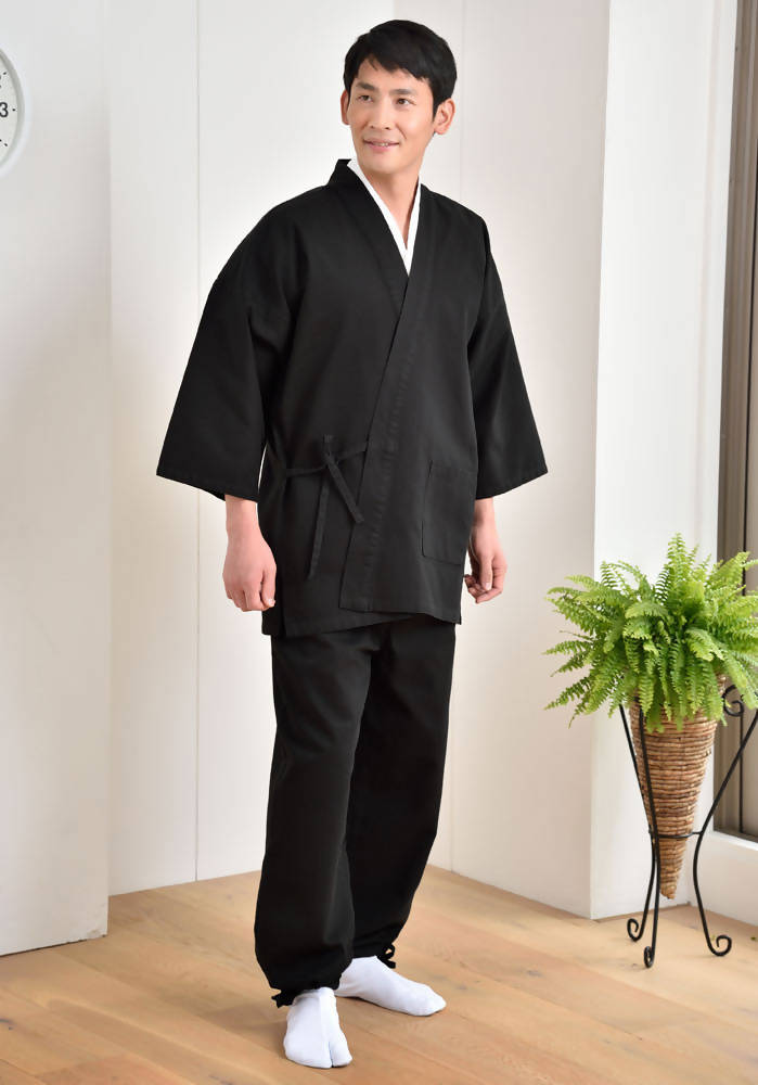 Japanese Zen Buddhist Monk Men’s Work Clothing – Samue – Authentic and Used in Japanese Temples – Autumn/Winter Fabric Thickness – Black