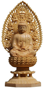 Cypress Wood Japanese Buddha Statue for Altar or Decoration – H 28cm x W 12cm x D 12cm