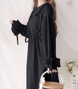 GERGEOUS Long-Sleeved One-Piece Dress – Mori Girl – Kawaii Ribbon – Black