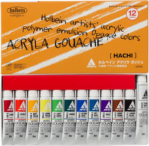 Holbein Acrylic (Acryla) Gouache HACHI 12 Color Set - 8ml Tubes - D402 007402