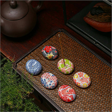 Japanese Ceramic Incense Holder Set - 6 Oval-Shaped Burners for Relaxing Aromatherapy