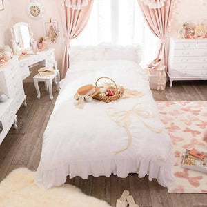 Romantic Princess (Romapri) Embroidered Ribbon Comforter Cover – Single Bed Size – White