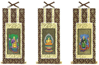 Soto School Japanese Buddhist Hanging Scrolls – Set of 3 (Shaka Nyorai, Shoji Daishi, Chengyang Daishi)