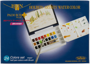 HOLBEIN Artist's Watercolors Set of 24 Half-Pans with Brush (Palm Box Plus) PN697