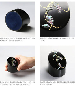 Takaoka Lacquerware Mother-of-Pearl Cylindrical Paperweight – Grape Design – Toyama Prefecture Traditional Crafts