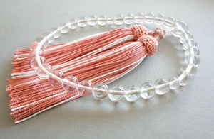 Kyoto Crystal Women's Prayer Beads with Silk Fringe – Coral & White Color