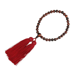 Kyoto Tiger Eye Stone Women's Prayer Beads with Silk Fringe – Red Color