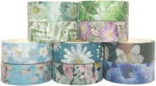 Load image into Gallery viewer, YUBBAEX Cold Tone Floral Washi Masking Tape – 10 Rolls x 15mm Width – Variety of Designs