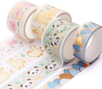 YUBBAEX Kawaii Animal Pattern Gold Washi Masking Tape – 4 Rolls – Variety of Designs