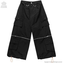 Load image into Gallery viewer, LISTEN FLAVOR Cargo Pants with Suspender Straps – Removable Bottoms – One Size – Black