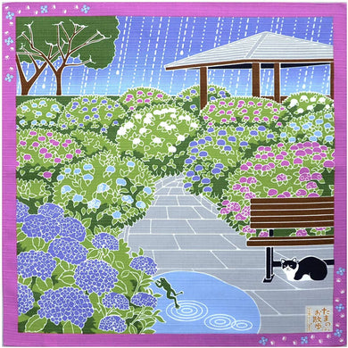 Ko-Furoshiki Japanese Traditional Wrapping Cloth & Decoration – Tama the Cat’s Summer Rain