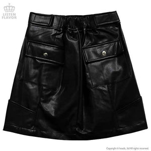 LISTEN FLAVOR Holographic Leather Trapezoidal Skirt – One Size – Black