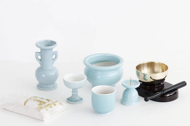 YAMAKO Japanese Home Buddhist Altar Set – 5 Ceramics, Mini Buddhist Altar, Ash, Momotaro Matches