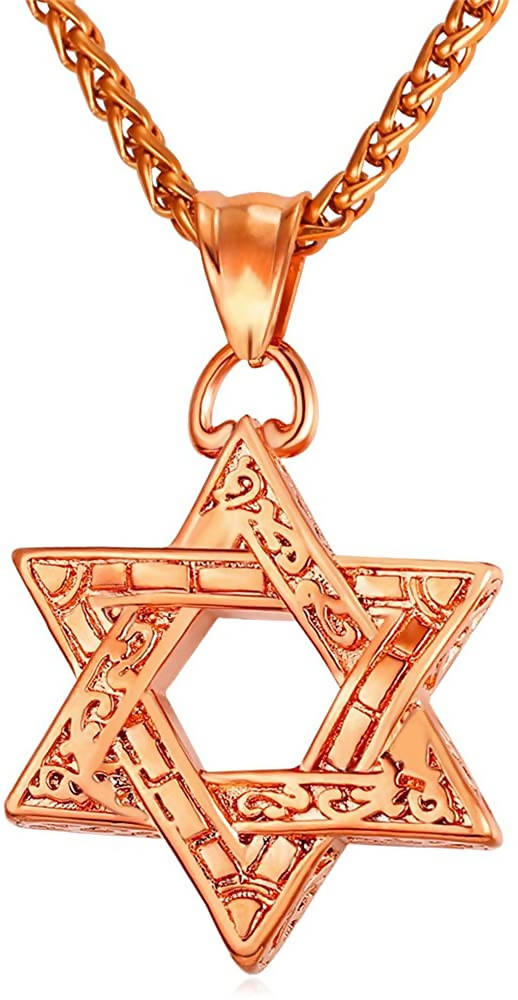 U7 Japanese-Brand Star of David Men’s Necklace - Stainless Steel Pink Gold Color Arabesque Design
