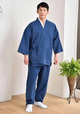 Japanese Zen Buddhist Monk Men’s Work Clothing – Samue – Authentic and Used in Japanese Temples – Autumn/Winter Fabric Thickness – Light Navy Blue