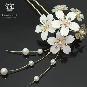 KIMONOMACHI Kanzashi Traditional Japanese Hairpin – Sakura Pearl Rhinestones